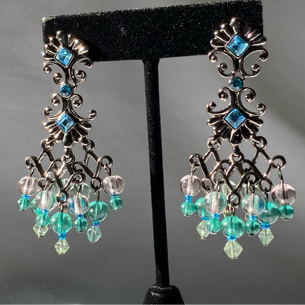 Vintage Joan Rivers Signed Blue Rhinestone Chandelier Earrings
